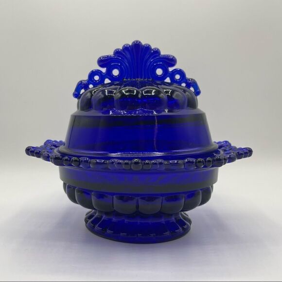 Vintage Westmoreland Ring and Petal Cobalt Glass Butter Dish - Picture 1 of 7